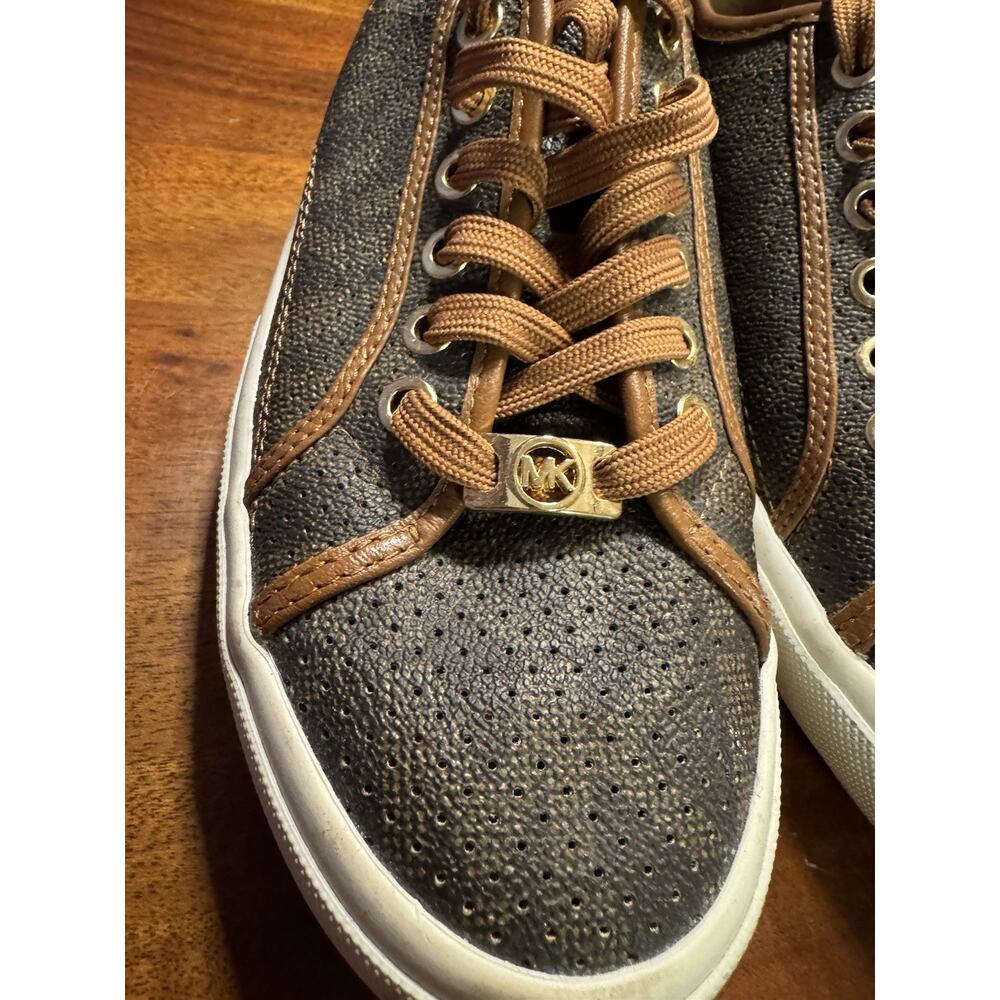 Michael Kors Boerum Women’s Sneakers lace up brown Signature MK Logo Shoes 8.5M - Picture 3 of 9